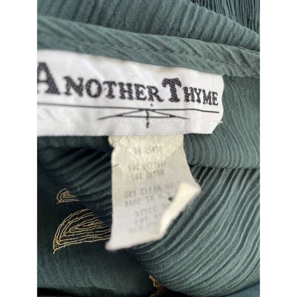 Vintage Another Thyme Green Maxi Dress W/ Gold Embroidery Modest L - Picture 7 of 9